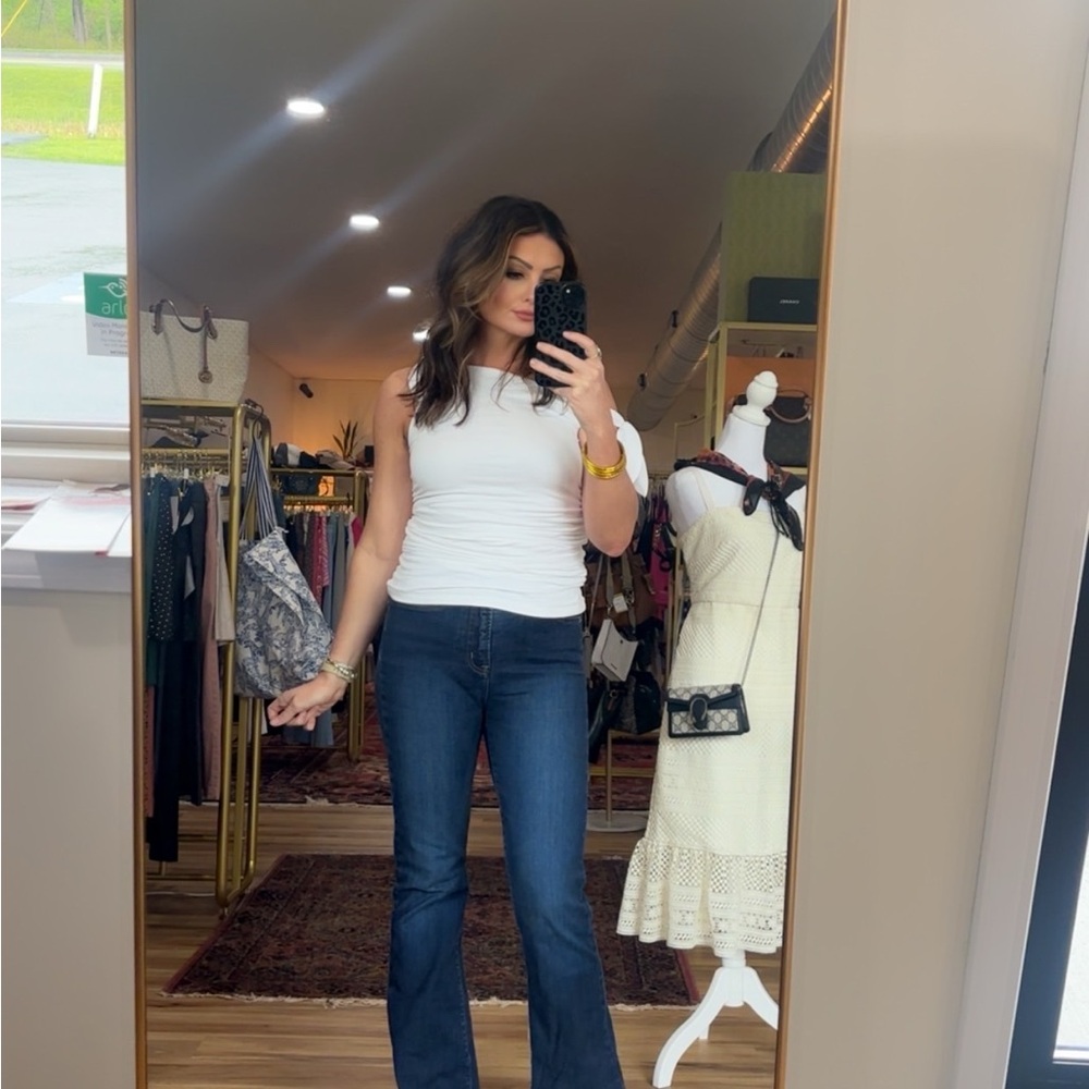 The loft off the shoulder white blouse with rouched sides